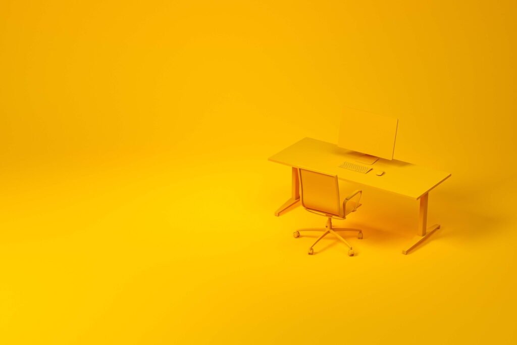 a yellow desk and chair